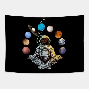 Astronaut, African Man, Meditating Surrounded by Planets Tapestry