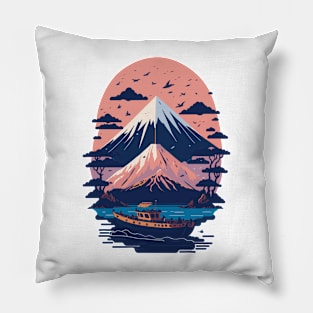 Serene Mount Fuji Sunset Peaceful River Scenery Pillow