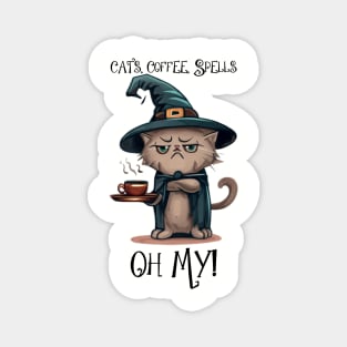Cats, Coffee, Spells Oh My! | Witch Cat Magnet