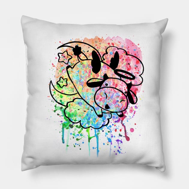 Rainbow Paint Splatter - Cow Angel Pillow by saradaboru
