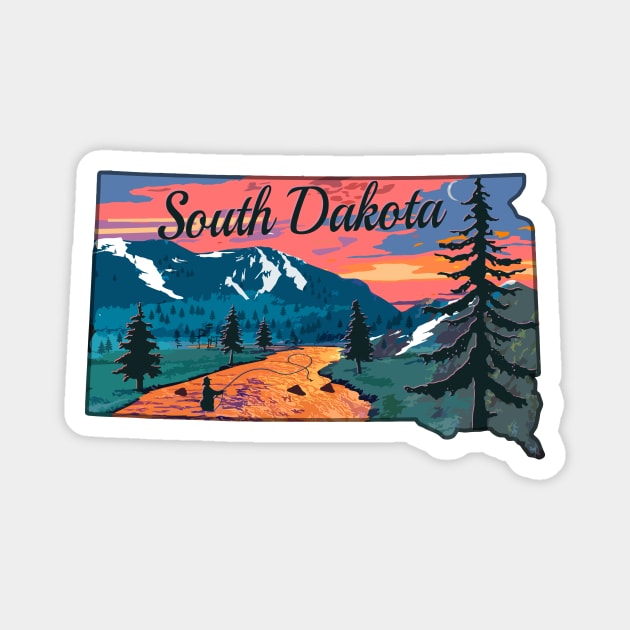 South Dakota Fly Fishing State River Sunset by TeeCreations Magnet by TeeCreations