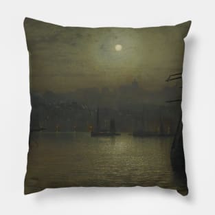 Old Scarborough, Full Moon, High Water by John Atkinson Grimshaw Pillow