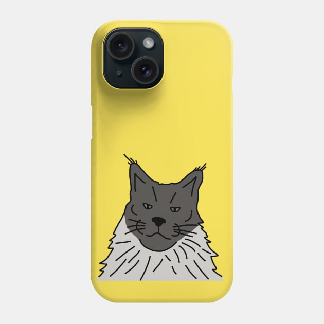 Grey Maine Coon Cat Line Drawing Phone Case by ellenhenryart