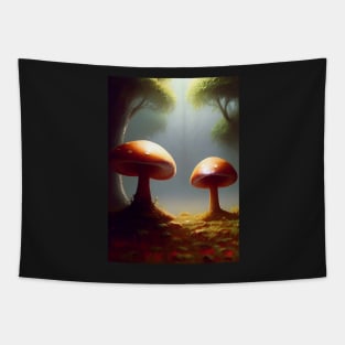 DREAMY MUSHROOMS IN SUNLIT FOREST GLADE Tapestry