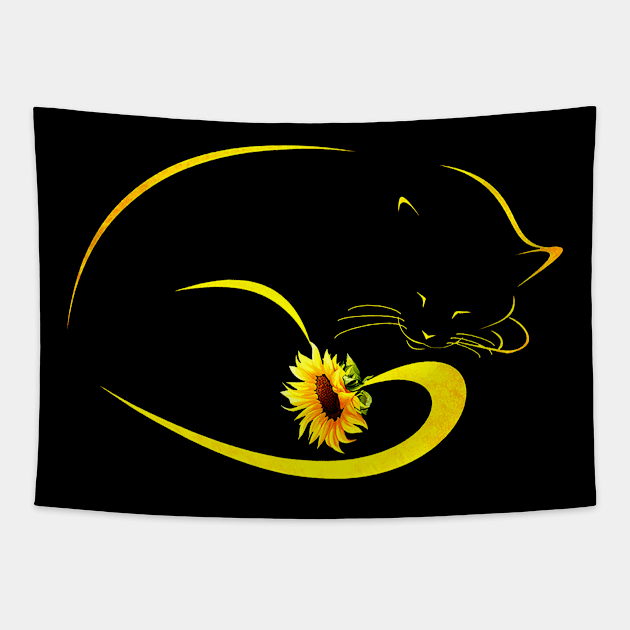 Sleeping Cat You Are My Sunshine Sunflower Tapestry by Gearlds Leonia