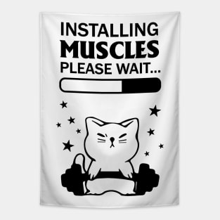 Installing Muscles Please Wait Cat Funny Gym Fan Art Tapestry