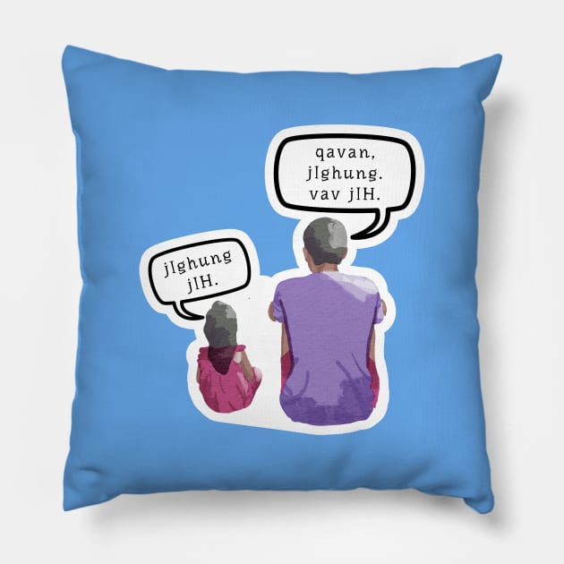 Hi Hungry, I'm Dad Pun (jIghung jIH. qavan, jIghung. vav jIH.) Translated in the Klingon Language Back Version (MD23Frd036ab) Pillow by Maikell Designs