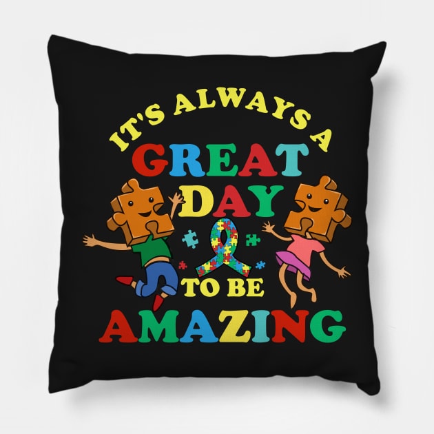 Great Day Puzzle Pieces Autism Awareness Pillow by specaut