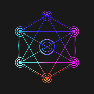 Neon Geometric Glyph Mandala Sigil Rune Sign Seal Cool Blue and Violet  - 366 T-Shirt