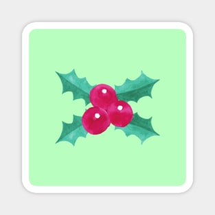 Green Festive Holly Berries Magnet