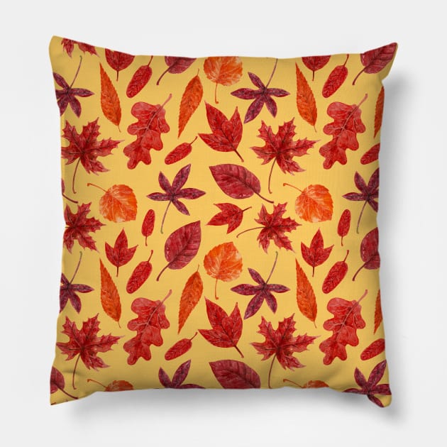 Red autumn leaves watercolor Pillow by katerinamk