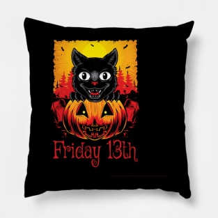 scary black cat cartoon illustration Pillow