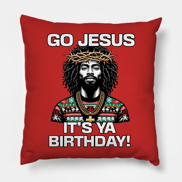 Go Jesus It's Your Birthday Black Jesus Ugly Christmas Sweater Pillow by blackartmattersshop