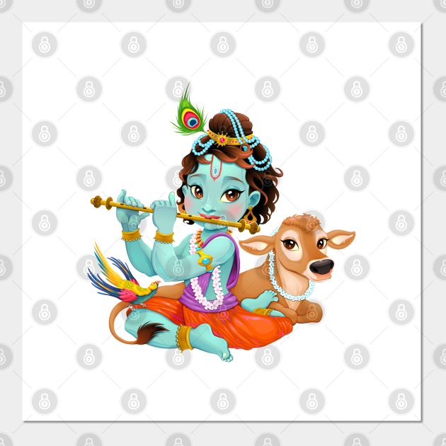 Baby Krishna with sacred cow - Krishna - Posters and Art Prints | TeePublic Baby Krishna with sacred cow - Krishna - Posters and Art Prints | TeePublic