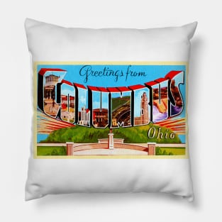 Greetings from Columbus, Ohio - Vintage Large Letter Postcard Pillow
