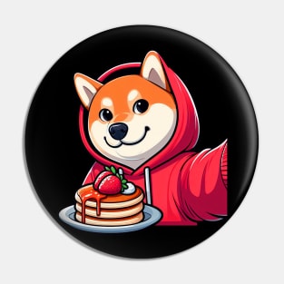 Shiba Inu Strawberry Pancakes Selfie Time Pin