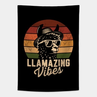 Llamazing Vibes Funny Sarcastic Llama Pun Retro Sunset Alpaca Tapestry