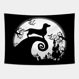 Dachshund and Halloween Moon Tapestry