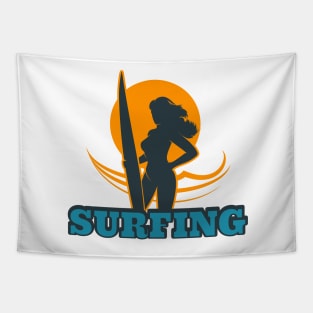 Surfing Colorful Emblem Tapestry