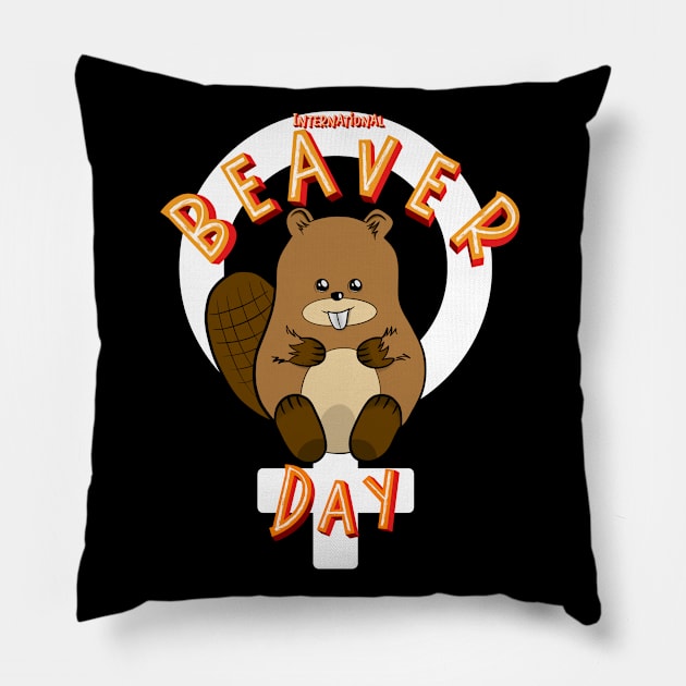 International Beaver Day Pillow by ScienceNStuffStudio