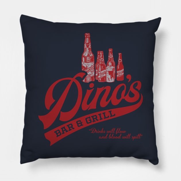 Dino's Bar and Grill Pillow by MindsparkCreative