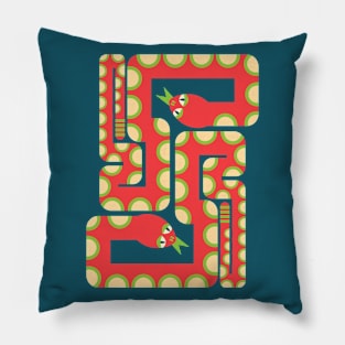 TWO RETRO GRAPHIC SNAKES Geometric Bright Red Green - UnBlink Studio by Jackie Tahara Pillow