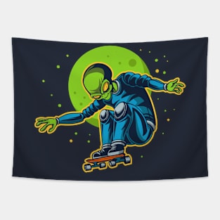 Retro Skateboarding Alien Tapestry