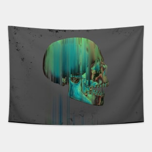 Green Glitch Skull Tapestry