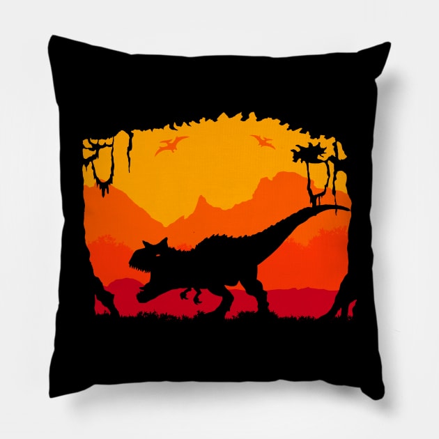 Carnotaurus Sunset Pillow by nickbeta
