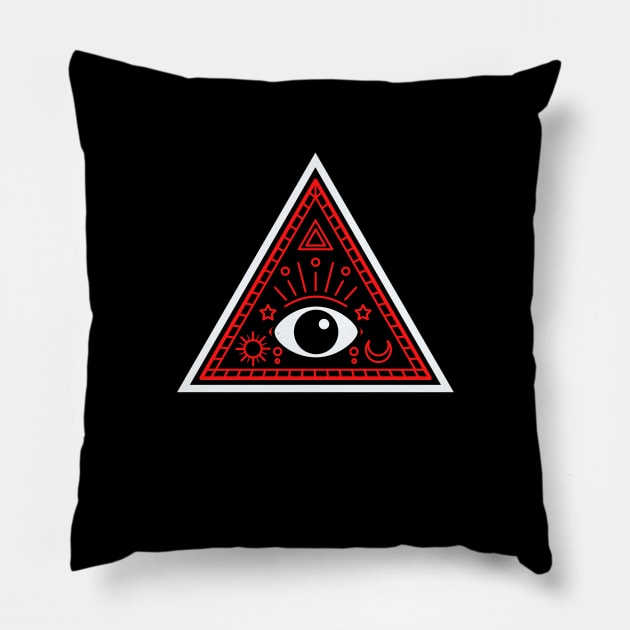 All Seeing eye - red and black with black eye Pillow by Just In Tee Shirts