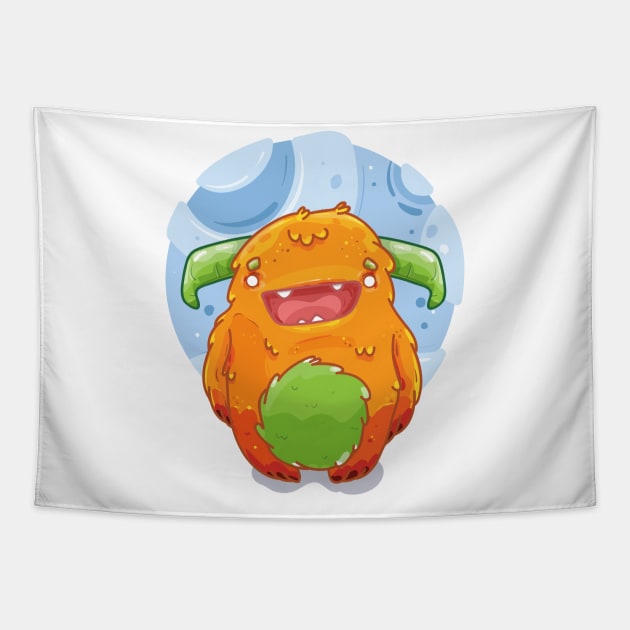 Cute Burly Friendly Orange Monster Tapestry by PosterpartyCo