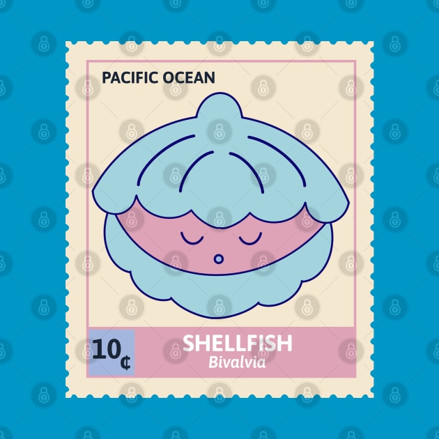 Kawaii Cute Sleepy Shell, Ocean Stamp Collection, Shellfish by vystudio