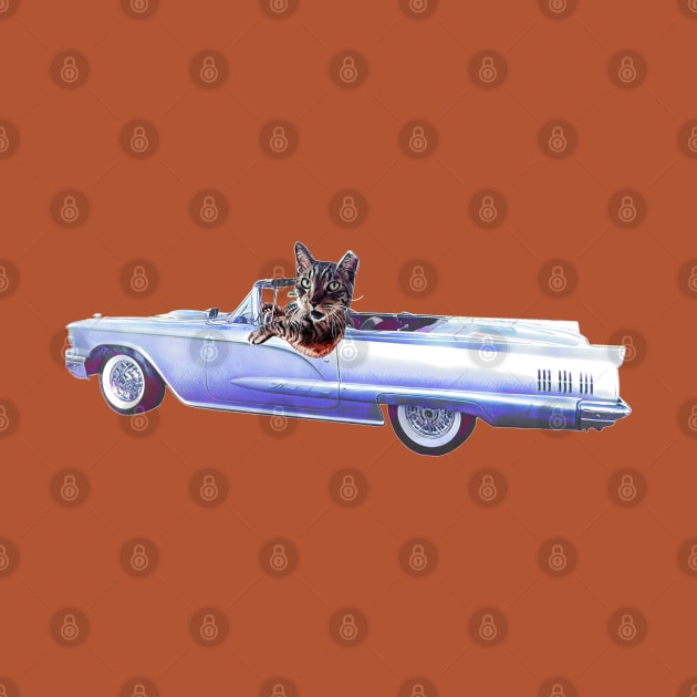 Funny cat art classic car Hot rod Thunderbird Cadillac by LastViewGallery