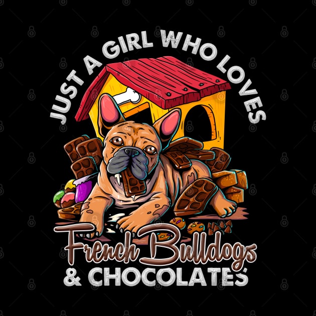 Funny Just A Girl Who Loves French Bulldogs & Chocolates by Proficient Tees