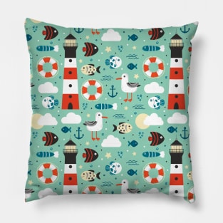 Seagulls And Lighthouse Children Pattern Pillow