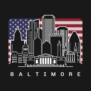 Baltimore Maryland Skyline USA Flag T-Shirt