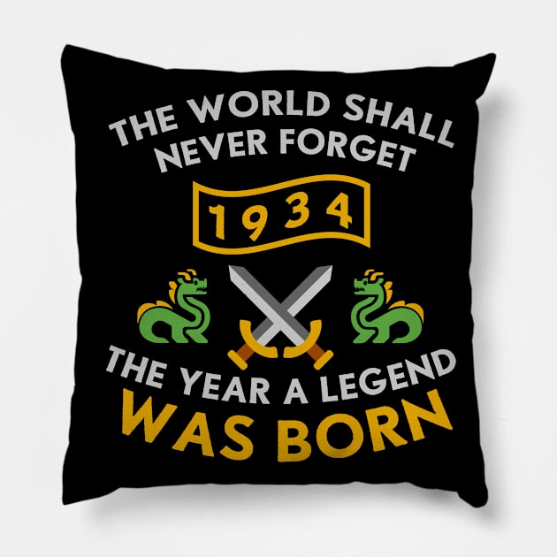 1934 The Year A Legend Was Born Dragons and Swords Design (Light) Pillow by Graograman