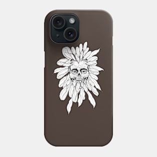 Skull in chrysanthemum flower - tattoo inspired hand drawing Phone Case