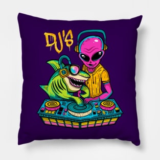 ALIEN AND SHARK DJ'S Pillow