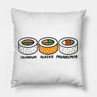 California, Alaska, Philadelphia Sushi Rolls Pillow