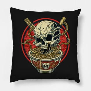 Creepy Great Ramen Bowl Japanese Noodles and skull Pillow