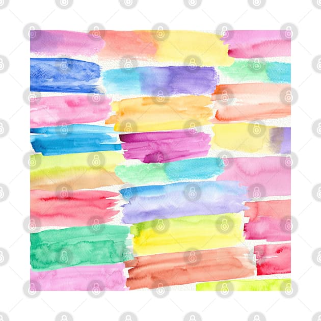 Colorful Watercolor Paint Swatches Brush Strokes Rainbow Abstract Art by anijnas