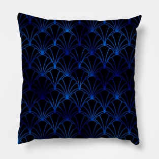 Scallop Shells in Black and Classic Blue Art Deco Vintage Foil Pattern Pillow