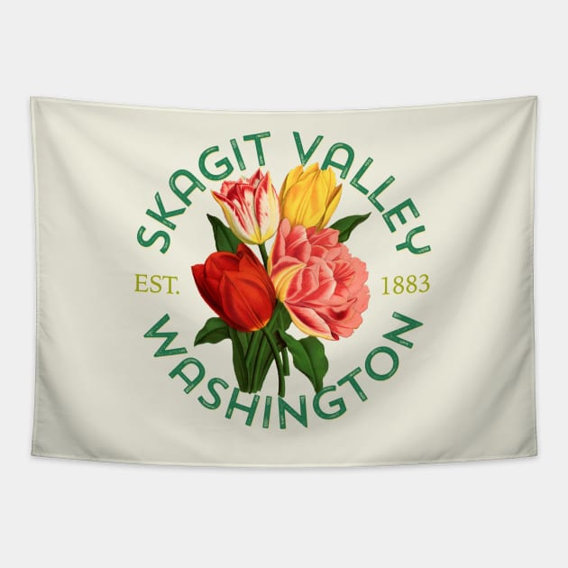 Skagit Valley Washington Vintage Tulip Gardeners Floral Tapestry by Pine Hill Goods
