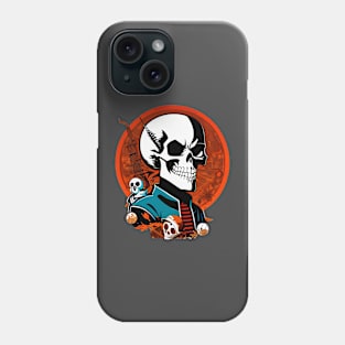 Skull character in cartoon style with a red moon as background Phone Case