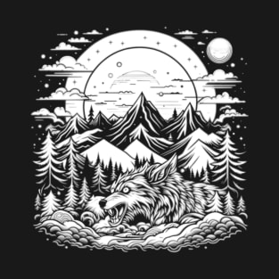 White Night of the Werewolf Monster Mountains T-Shirt