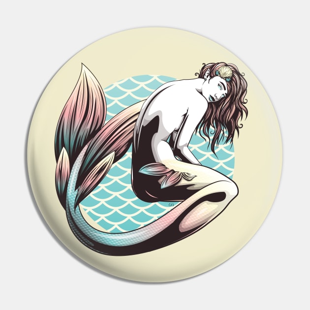 Yellow, Orange, and Blue Mermaid Pin by redappletees