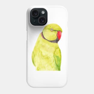 yellow Rose-ringed parakeet or ring-necked parrots watercolor - bird painting Phone Case