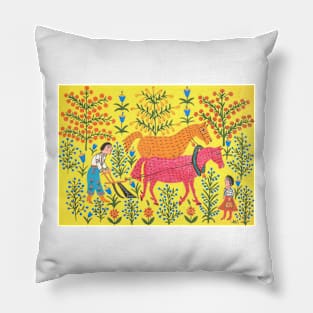 Maria Primachenko - by beloved plows the field 1983 Pillow