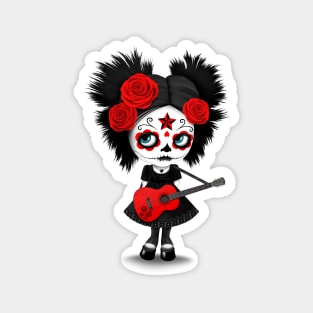 Red Sugar Skull Big Eyed Girl Playing the Guitar Magnet